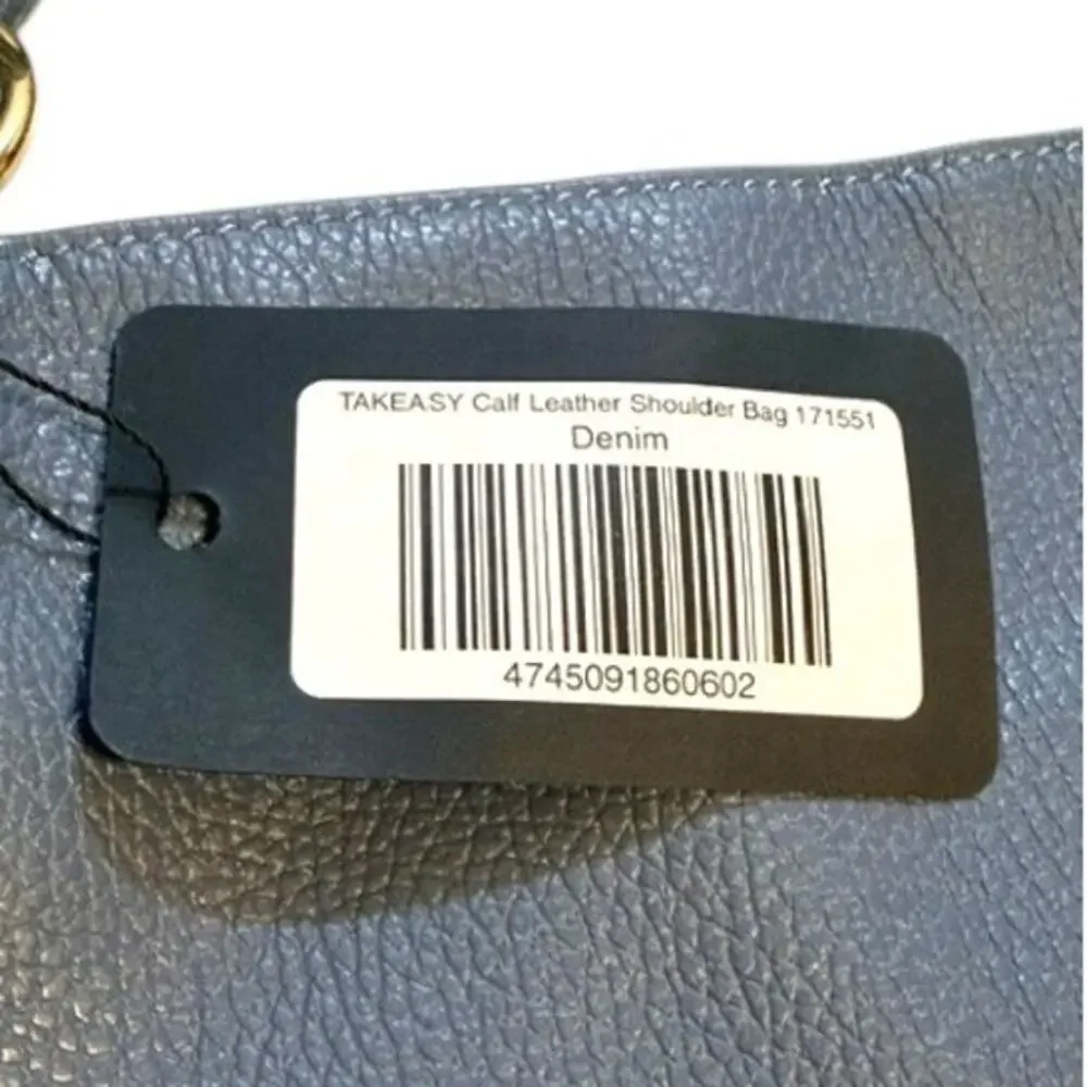 Takeasy Italian Calf Leather Shoulder Bag NWT Denim Blue